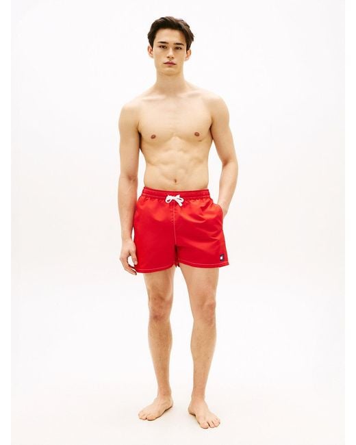 Tommy Hilfiger Red Heritage Logo Mid Length Swim Shorts for men