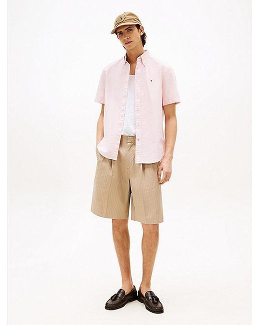 Tommy Hilfiger Regular Fit Oxford Overhemd Met Korte Mouwen in het White voor heren