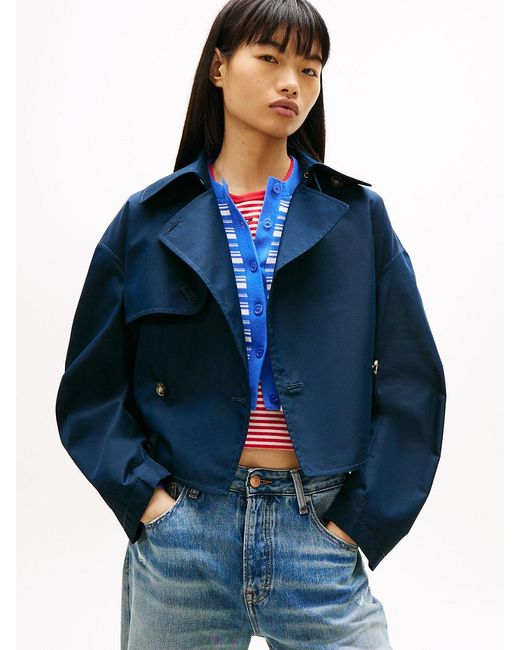 Tommy Hilfiger Blue Water Repellent Relaxed Short Trench Coat