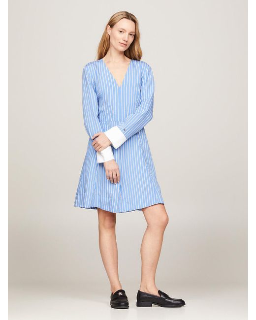 Tommy Hilfiger Blue Stripe Fit And Flare Mini Dress