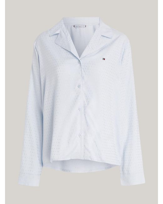 Chemise de pyjama jacquard à logo ton sur ton Tommy Hilfiger en coloris White