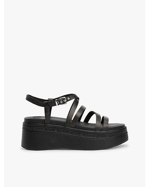 Tommy Hilfiger Leren Platformsandaal Met Bandjes in het Black