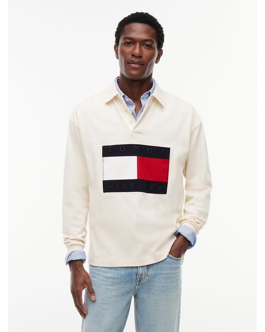 Tommy Hilfiger White Flag Logo Relaxed Rugby Shirt for men