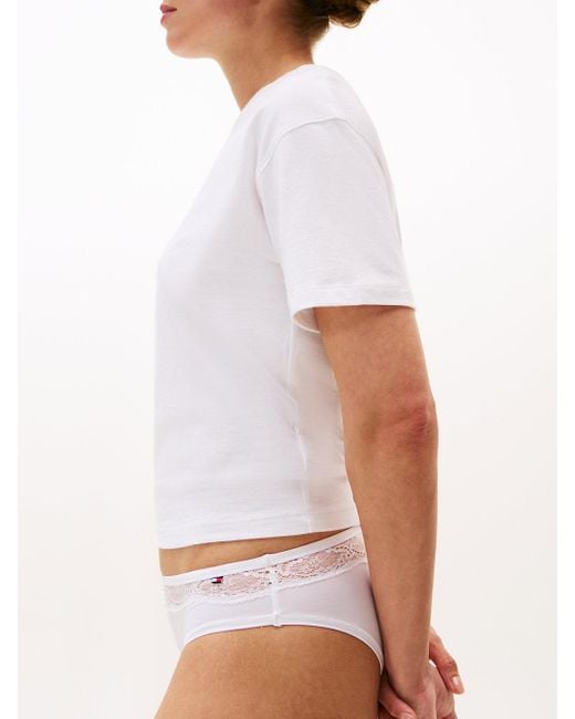 Culotte Brésilienne En Microfibre À Dentelle Tommy Hilfiger en coloris White