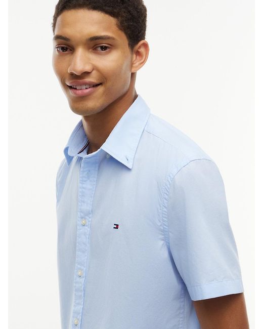 Tommy Hilfiger Blue Regular Fit Flex Poplin Short Sleeve Shirt for men
