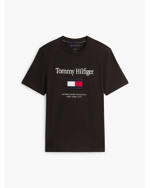 Tommy Hilfiger Black Logo Embroidery Crew Neck T-Shirt for men