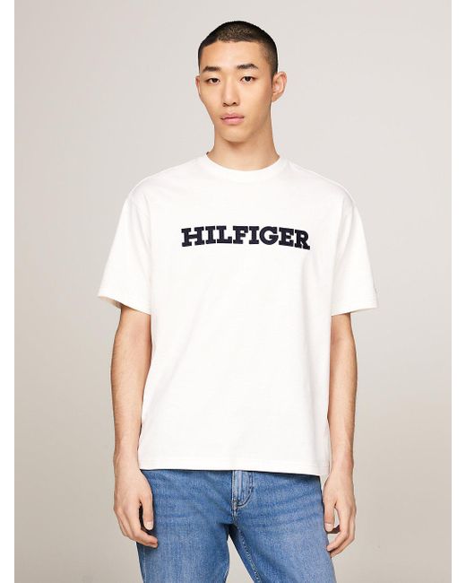Tommy Hilfiger White Hilfiger Monotype Logo Embroidery Twill T-shirt for men