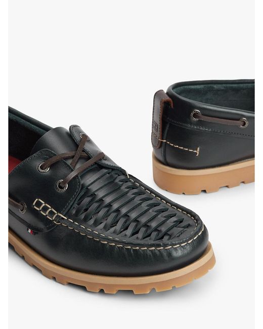 Tommy Hilfiger Multicolor Leather Braided Boat Shoes for men