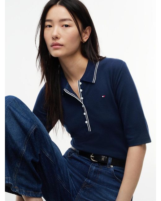 Tommy Hilfiger Blue Slim Fit Tipped Half Sleeve Polo Shirt