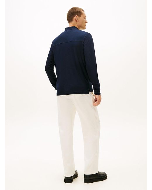 Tommy Hilfiger Blue Regular Fit Flag Embroidery Zip Polo Shirt for men
