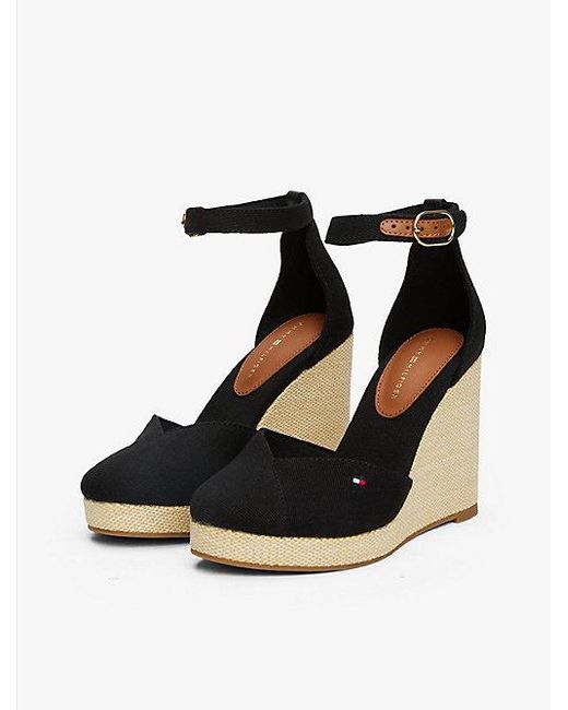 Tommy Hilfiger Black Espadrille Mit Keilabsatz Und Knöchelriemen