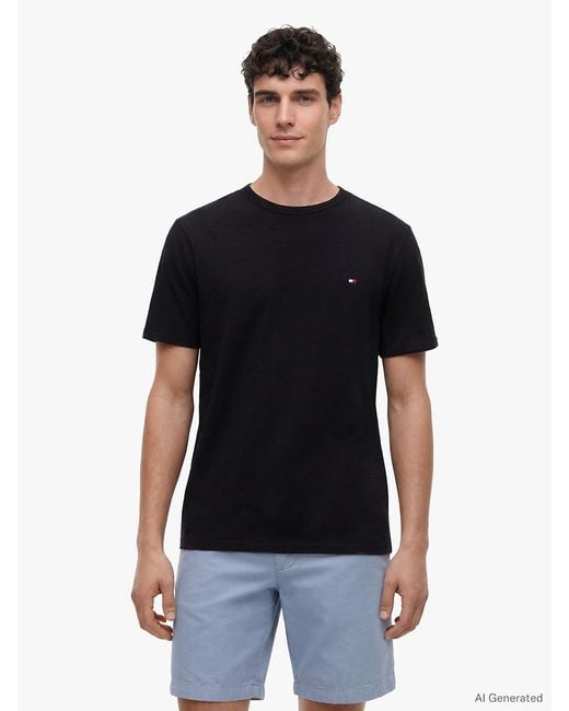 Tommy Hilfiger Black Flag Embroidery Textured Crew Neck T-Shirt for men