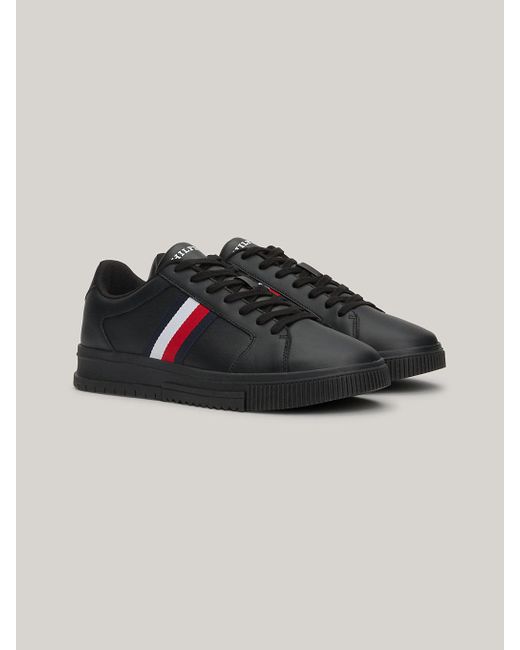 Tommy Hilfiger Black Essential Leather Signature Tape Trainers for men