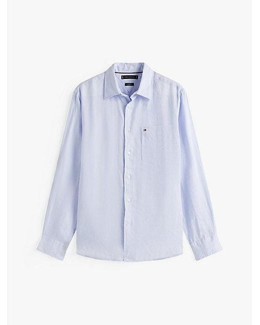 Tommy Hilfiger Regular Fit Puur Linnen Semi-Spread Overhemd in het White voor heren