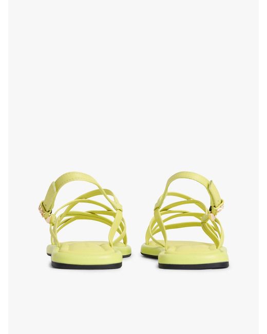 Tommy Hilfiger Yellow Leather Crossover Strap Flat Sandals