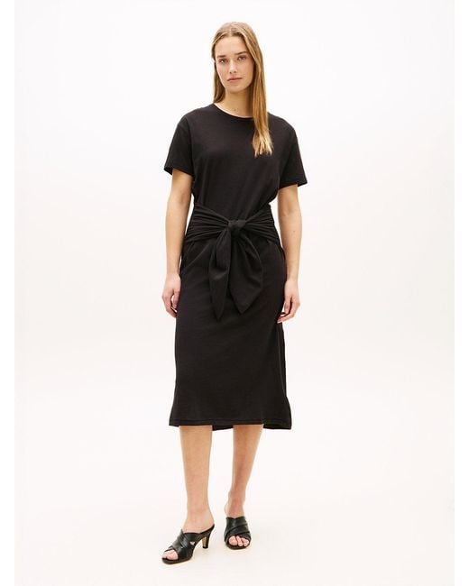 Tommy Hilfiger Black Textured Knot Relaxed Midi T-Shirt Dress
