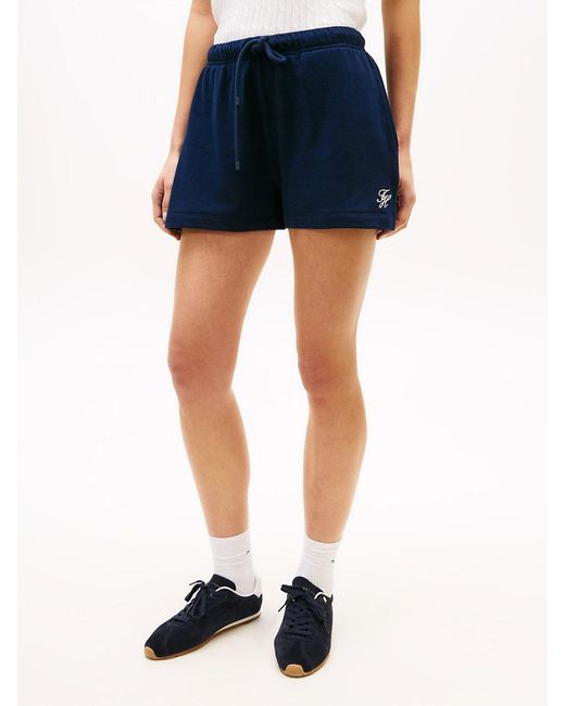 Tommy Hilfiger Blue Logo Embroidery Terry Sweat Shorts