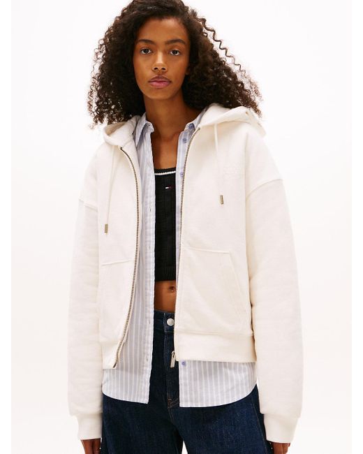 Tommy Hilfiger Natural Back Logo Washed Boxy Zip-Thru Hoody