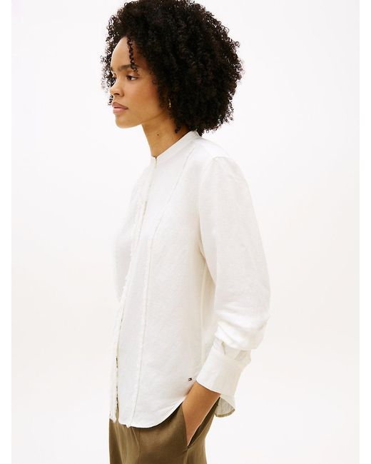 Tommy Hilfiger White Relaxed Fit Frayed Linen Blend Shirt