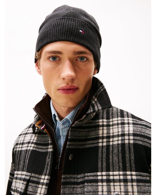 Tommy Hilfiger Black Th Flag Lightweight Beanie With Cashmere for men