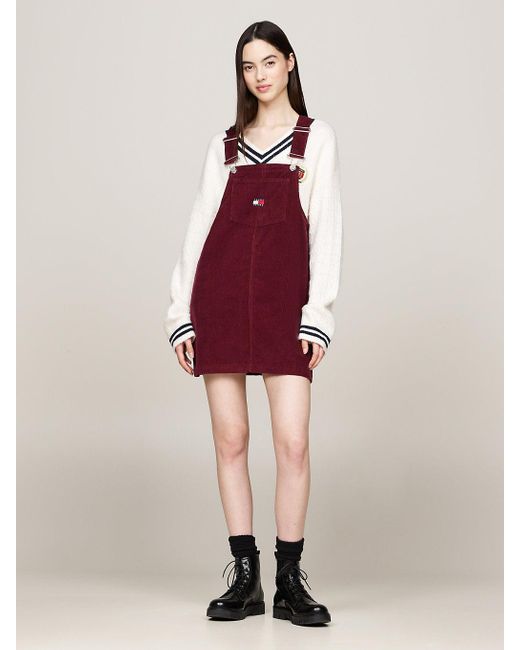 Tommy Hilfiger Pink Fine Corduroy Mini Pinafore Dress