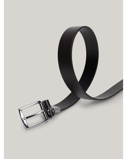 Tommy Hilfiger Black Denton Reversible Square Buckle Leather Belt for men