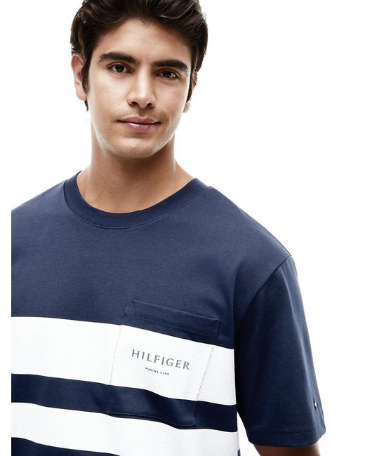 Tommy Hilfiger Blue Logo Colour-Blocked Relaxed T-Shirt for men