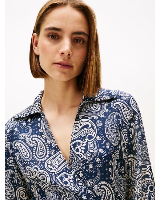 Robe Portefeuille Courte À Manches Longues Tommy Hilfiger en coloris Blue
