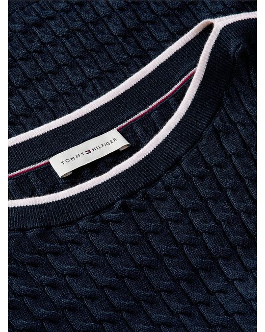Pull Manches Courtes En Maille Torsadée Col Bateau Tommy Hilfiger en coloris Blue