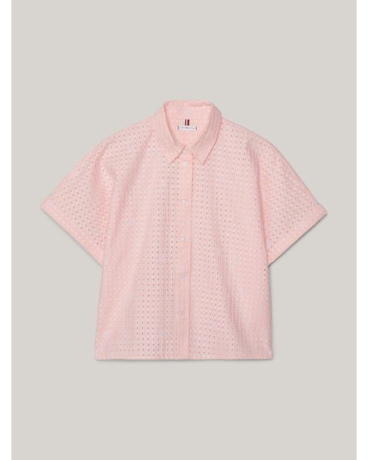 Tommy Hilfiger Pink Broderie Anglaise Oversized Short Sleeve Shirt