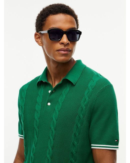 Tommy Hilfiger White Signature Tip Rectangular Sunglasses for men