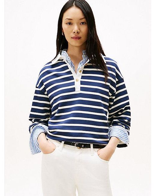 Tommy Hilfiger Blue Relaxed Fit Rugby-Sweatshirt Mit Knöpfen
