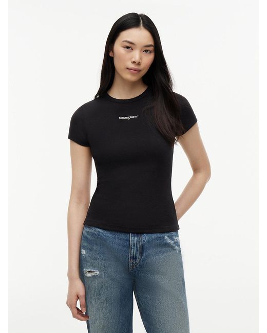 Tommy Hilfiger Black Logo Ribbed Slim T-Shirt