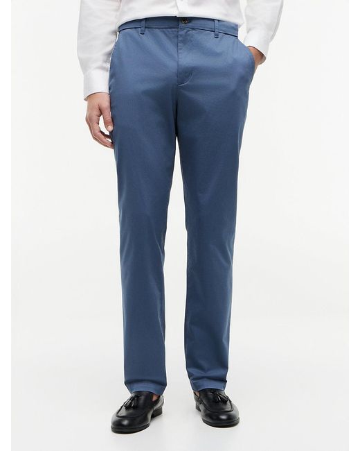 Tommy Hilfiger Blue Denton Slim Straight Textured Chinos for men