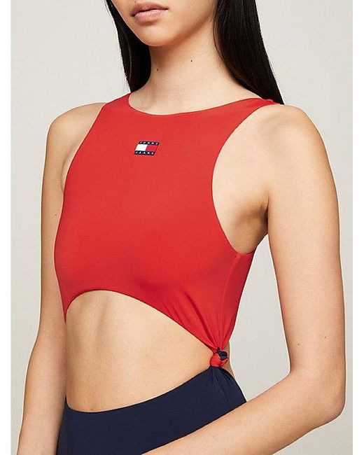 Tommy Hilfiger Heritage Badeanzug mit geknotetem Cut-out in Rot | Lyst DE