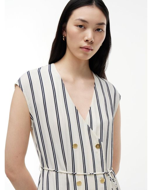 Tommy Hilfiger White Tone Button Stripe Midi Dress