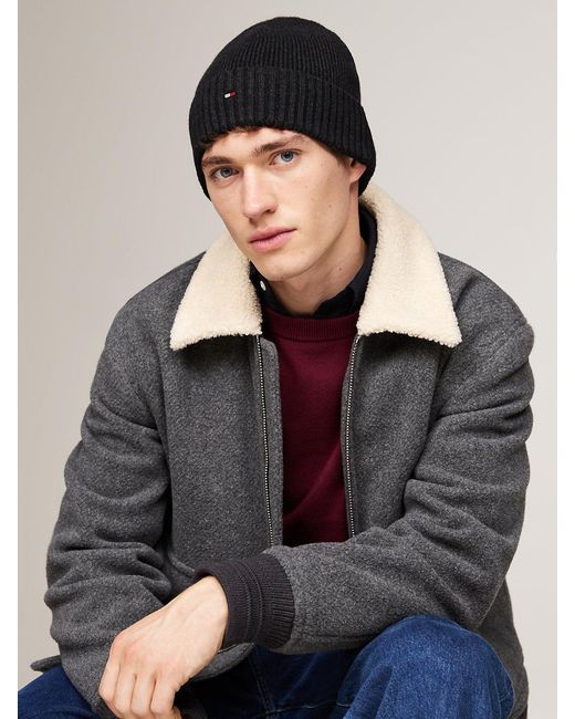 Tommy Hilfiger Gray 's Flag Cotton Knitted Beanie With Cashmere for men