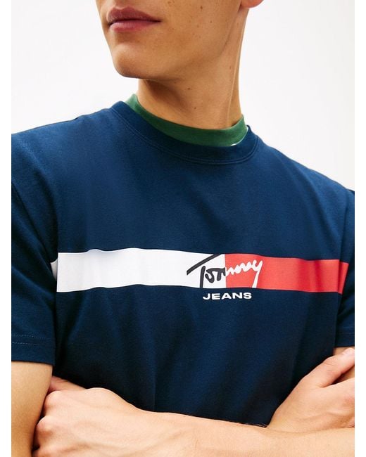 Tommy Hilfiger Blue Signature Logo Jersey T-Shirt for men