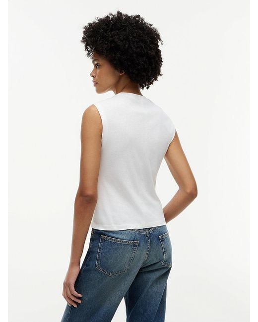 Tommy Hilfiger White Knot Textured Jersey Sleeveless Top