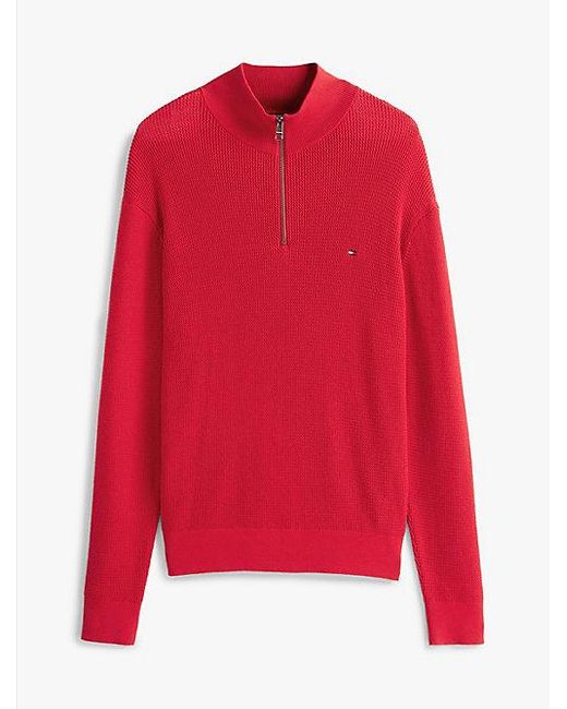 Tommy Hilfiger Strukturierter Pullover Mit Viertel-Reißverschluss in Red für Herren