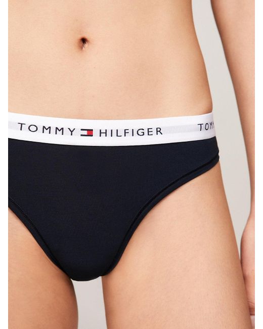 Tommy Hilfiger Blue Repeat Logo Waistband Thong