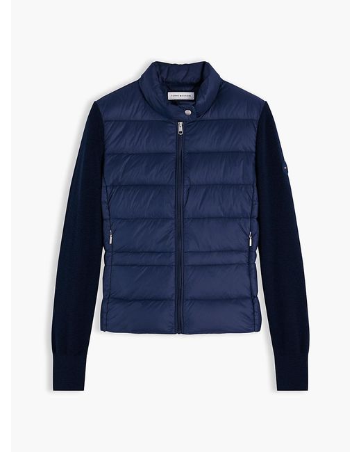 Tommy Hilfiger Blue Mixed Texture Slim Lightweight Down Jacket