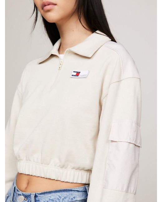 Tommy Hilfiger White Quarter-zip Cropped Fit Sweatshirt