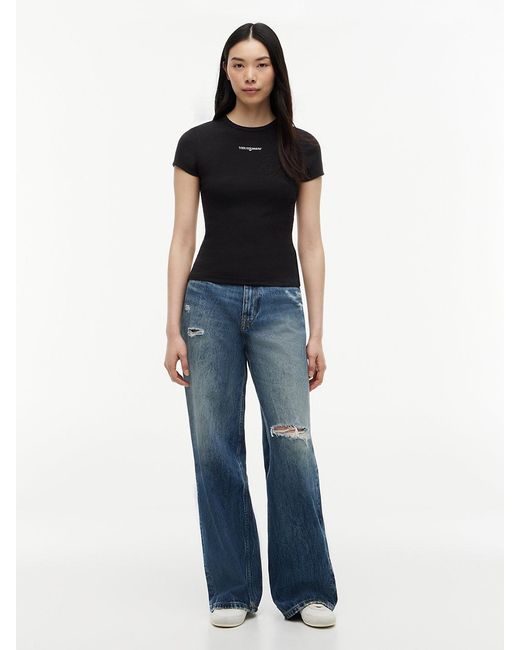 Tommy Hilfiger Black Logo Ribbed Slim T-Shirt