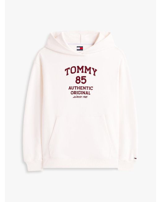 Felpa Oversize Con Logo Floccato di Tommy Hilfiger in White