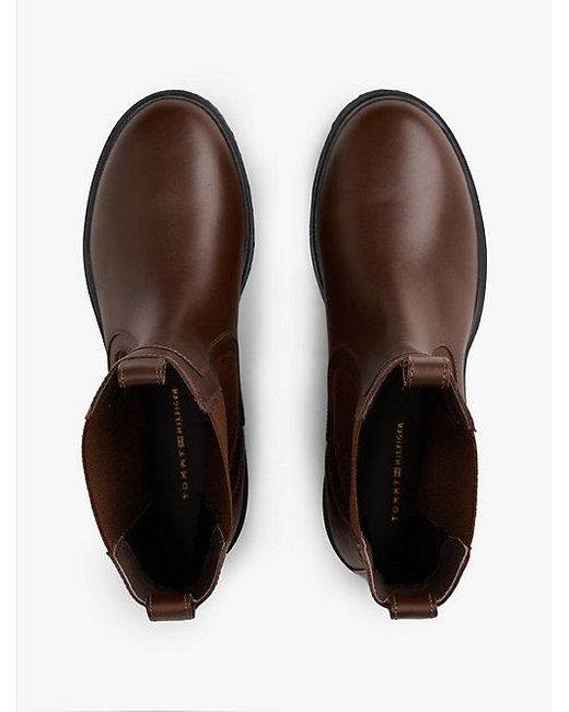 Tommy Hilfiger Halfhoge Chelsea Boot Van Leer Met Profiel in het Brown