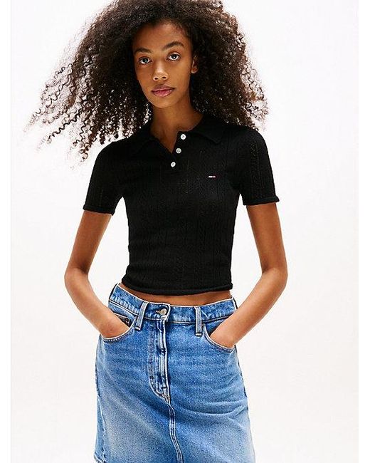 Tommy Hilfiger Slim Fit Polo Met Pointelle-Details in het Blue