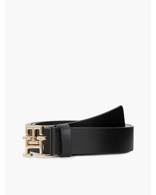 Tommy Hilfiger Black Th Monogram Leather Plaque Buckle Belt