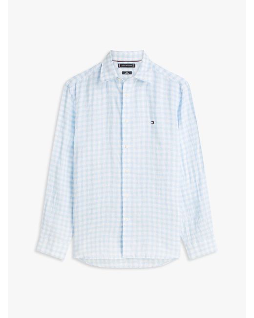 Tommy Hilfiger White Regular Fit Gingham Check Pure Linen Shirt for men