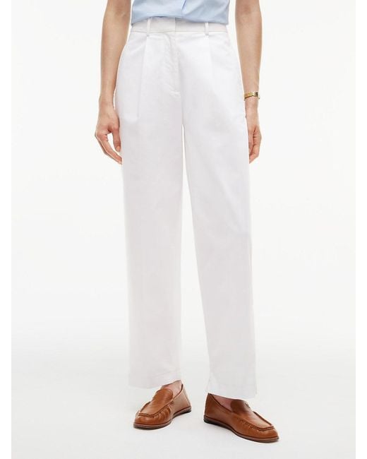 Tommy Hilfiger White Pleated Barrel Chinos